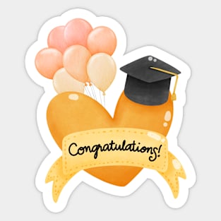 Graduate Hat with Heart and balloons Sticker